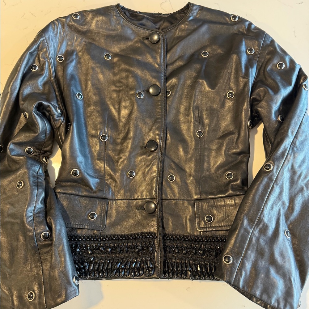 La Matta leather vintage beaded jacket size IT 38